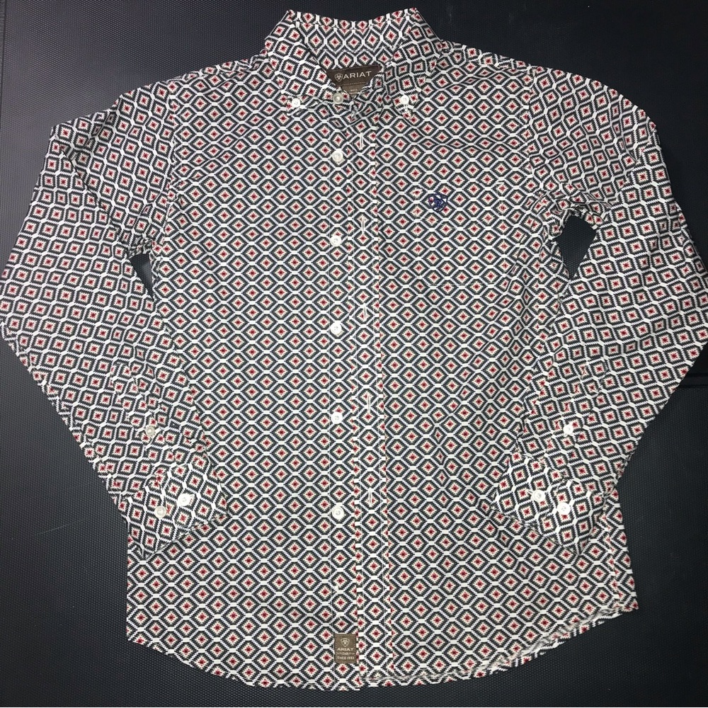 Ariat Button Down Shirt Kids Medium 10/12 Green, Red,Beige and white like new